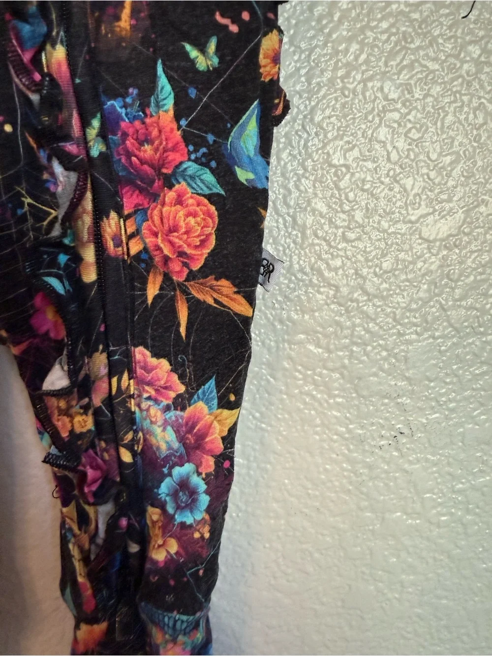 Kids Black Floral Skull Footie One-Piece